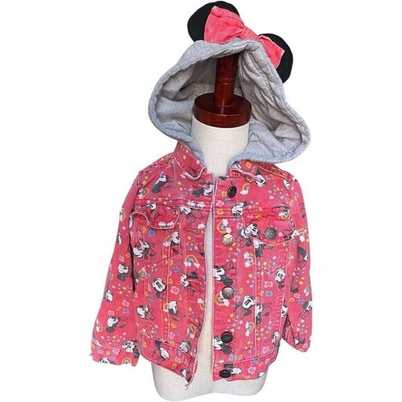 Toddler Girls Disney Store Minnie Mouse Girls Hooded Denim Jean Jacket Coat Sz 3 - Picture 1 of 5